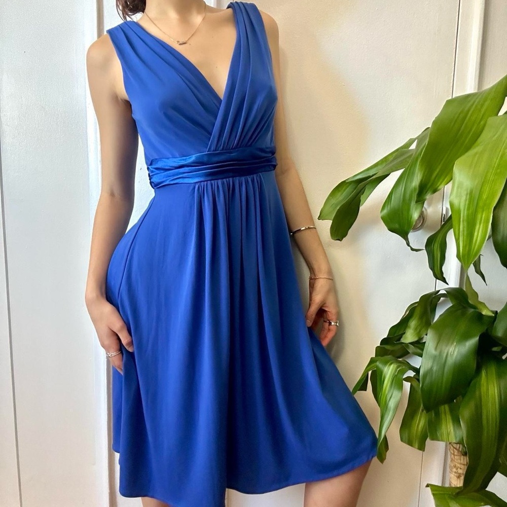 David’s Bridal Royal V-Neck Dress Blue Size US 4